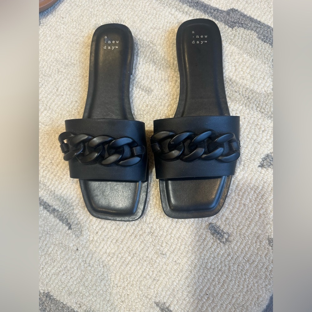 a new day Black Chain Slide Sandals